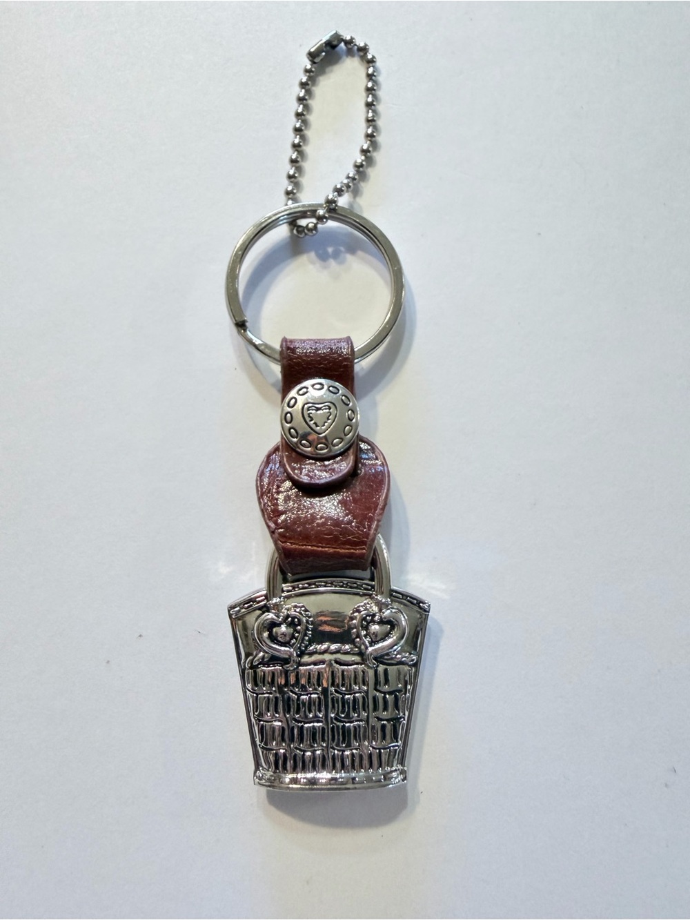 Brighton Leather and Silver-Tone Basket Keychain Brown